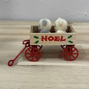 Avon Teddy Bear Ornament Collection Teddies in Wagon Red White Vintage 80s